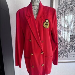 Women's Red Double-Breasted Blazer with Gold Buttons, large